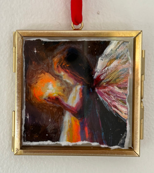 “Spark” - Mini original art on golden glass frame